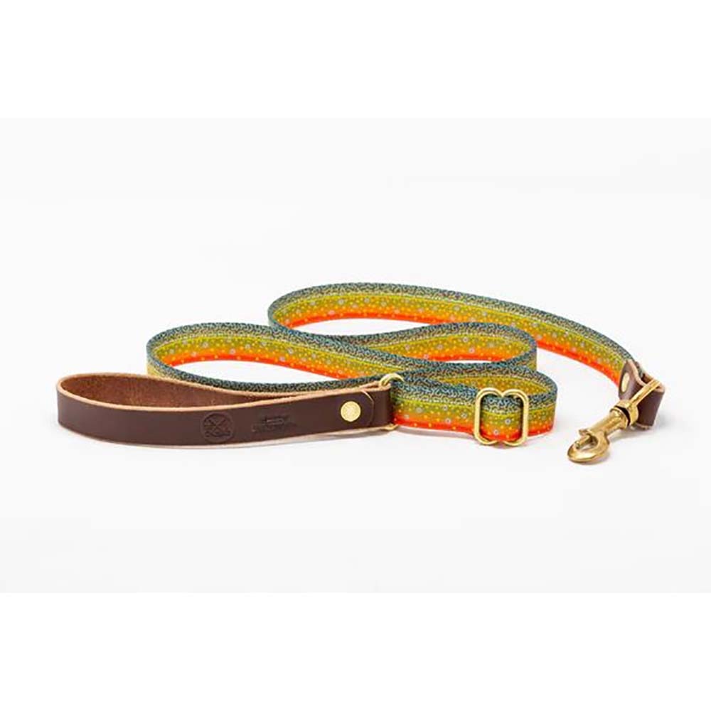 Whiskey Leatherworks Webbing Fish Print Dog Leash in Brook Trout